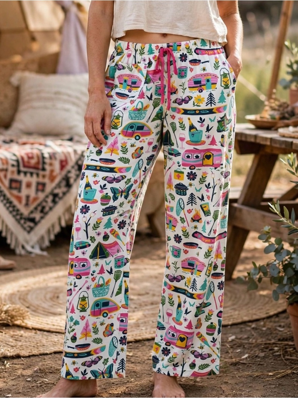 Little Blue House Camping Motif Relaxing Comfy Casual Jammie Pants Small 12”-16”